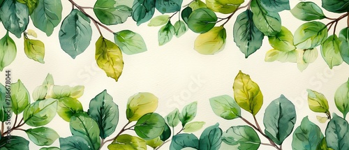 Seamless watercolor leaves pattern in green and yellow, suitable for textile and wallpaper design photo