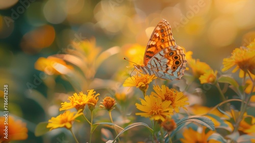 Close-up of a butterfly perched on a vibrant yellow flower. Perfect for nature or garden-related projects