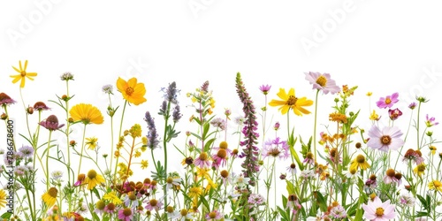 A field of colorful wildflowers against a simple white background. Ideal for various design projects