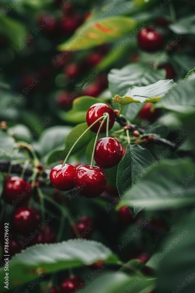 Fresh cherries on tree, perfect for food or nature concepts Fresh cherries on tree, perfect for food or nature concepts