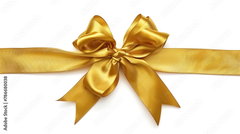 Elegant gold ribbon with a bow on a clean white background. Perfect for adding a touch of luxury to any design project Elegant gold ribbon with a bow on a clean white background. Perfect for adding a touch of luxury to any design project