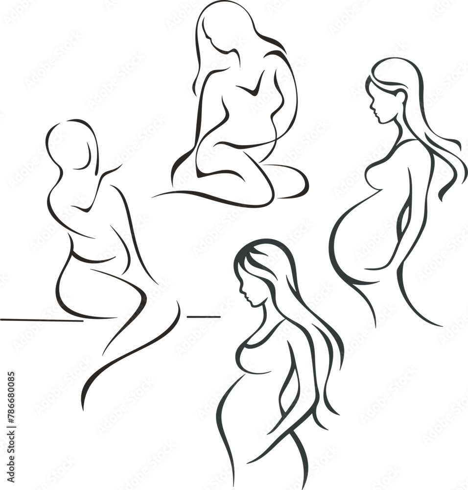 Vector Beautiful Pregnant Women Exquisite Series, Line Art. Young future mothers line art drawings. Vinyl ready female beauty sketches with motherhood, maternity, health, birth and happiness concept. Vector Beautiful Pregnant Women Exquisite Series, Line Art. Young future mothers line art drawings. Vinyl ready female beauty sketches with motherhood, maternity, health, birth and happiness concept.