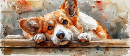 A cute watercolor corgi illustration with a cartoon character that works well for cards and print projects
