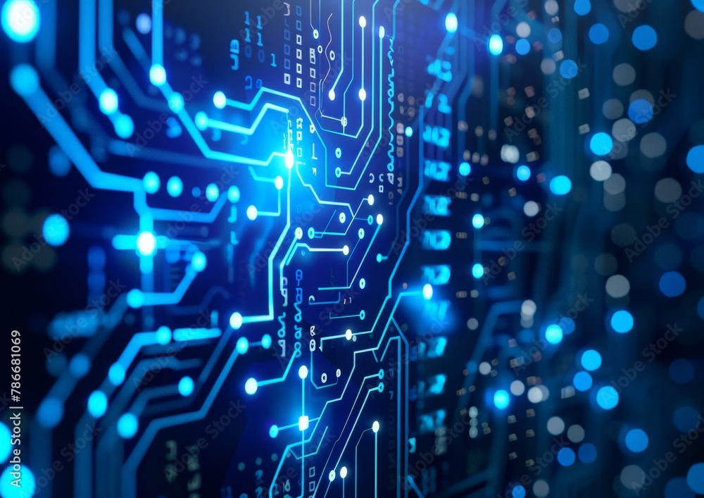 Obraz premium Futuristic Interface on Circuit Board with Holographic Projection and Cyber Security