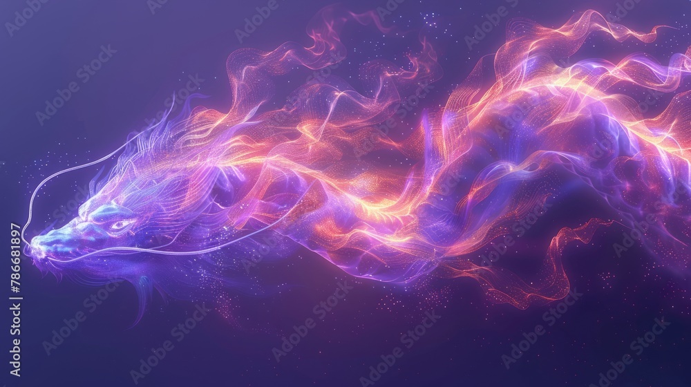 Obraz premium Dragon in neon light in Asian style