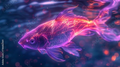 Fish in neon light in Asian style