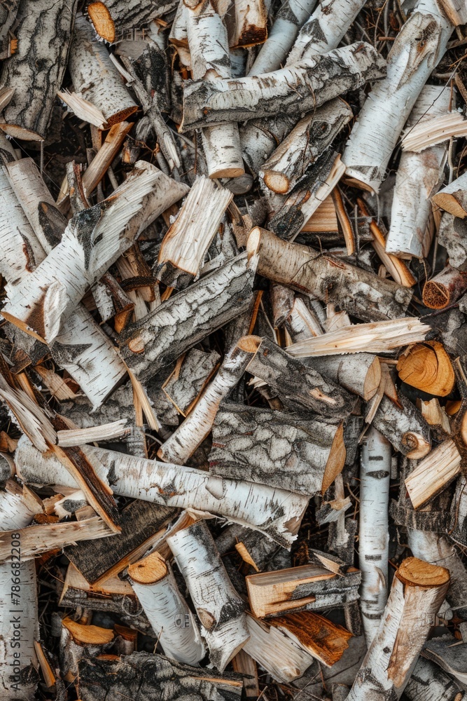 A pile of chopped wood on the forest floor, perfect for outdoor and nature themes A pile of chopped wood on the forest floor, perfect for outdoor and nature themes