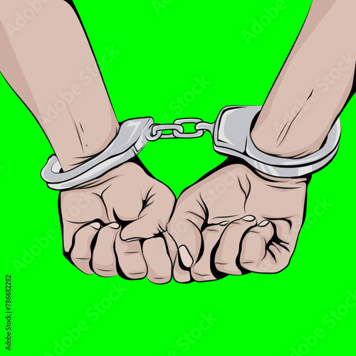 Man's hands with handcuffs.