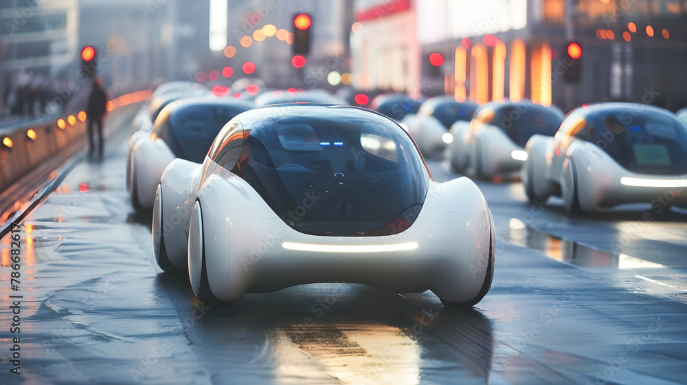 Fototapeta premium Futuristic Cityscape of Electric Vehicles