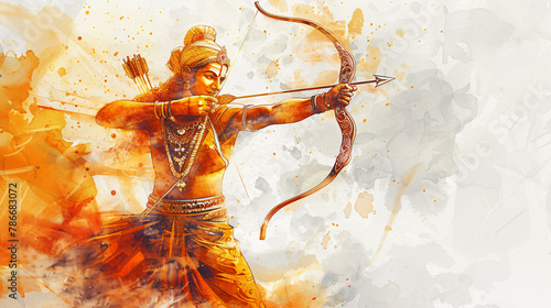 illustration of lord rama with a bow and arrow for ram navami celebration. watercolor style