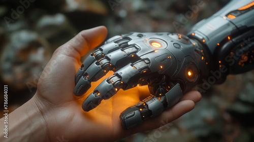 A Human Hand Caresses A Robotic Counterpart, Symbolizing The Symbiotic Future Of Technology And Humanity