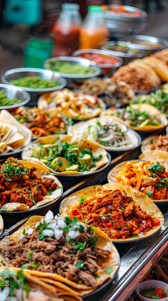 Obraz premium Diverse array of mexican and international foods on table