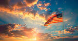 United States flag waving in a beautiful sky at sunrise. 4th of july. independence day. copy space