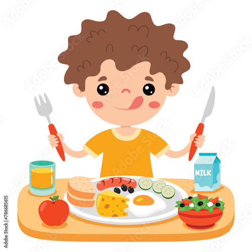 Food Concept With Cartoon Kid