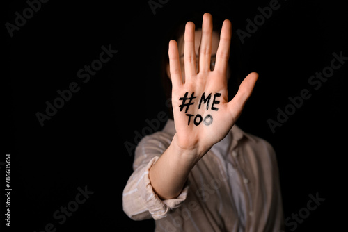 Woman with hashtag METOO on...