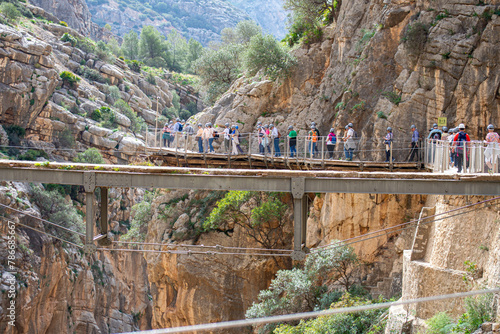 Caminito del Ray, The King's Path. Walkway pinned along the steep walls of a narrow gorge in El Chorro, Malaga, Spain