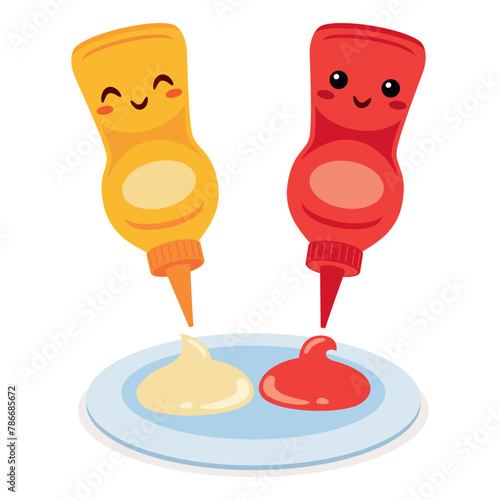 Vector Drawing Of Mayonnaise And Ketchup