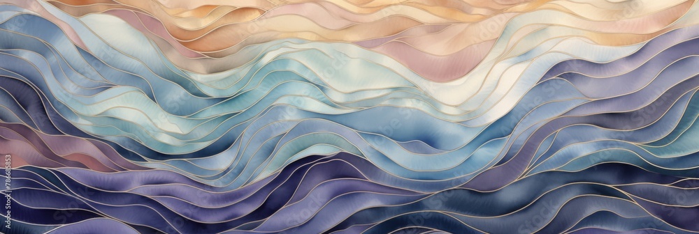 Wave Lines And Soft Color Gradients In Abstract Silk Art. Abstract Background With Rolling Waves In Pastel Tones. Generative AI Wave Lines And Soft Color Gradients In Abstract Silk Art. Abstract Background With Rolling Waves In Pastel Tones. Generative AI