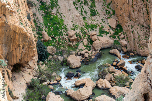 Caminito del Ray, The King's Path. Walkway pinned along the steep walls of a narrow gorge in El Chorro, Malaga, Spain