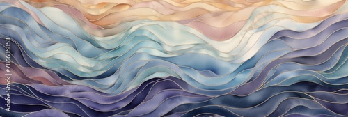 Wave Lines And Soft Color Gradients In Abstract Silk Art. Abstract Background With Rolling Waves In Pastel Tones. Generative AI