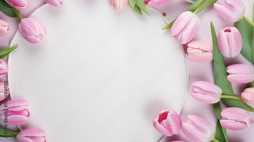 Elegant Pink Tulips Arranged in a Half Border on a White Background