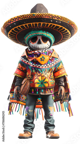 A character in traditional Mexican clothes. The bright patterns and style of clothing embody the cultural heritage of Mexico. Without a background in PNG format © Alexandr