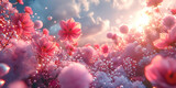 Radiant Watercolor Sunset with Drifting Blooms and Clouds