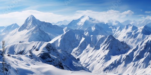 snow-capped mountain peaks Generative AI © Evghenii