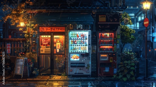 Illuminated vending machines on a rainy night in a picturesque Japanese alley © Yusif