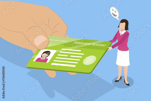 3D Isometric Flat Vector Illustration of Permanent Residency Card, State Identification ID