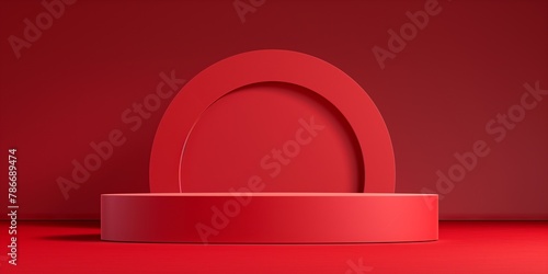 minimal design red product display podium on arch red backgrounds, mock up showcase with copy space, for Lunar New Year, Christmas, Chinese New Year, Japanese New Year product display.