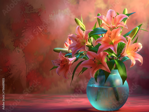 Elegant Lilies in Colorful Vase: Stunning High Definition Floral Arrangement