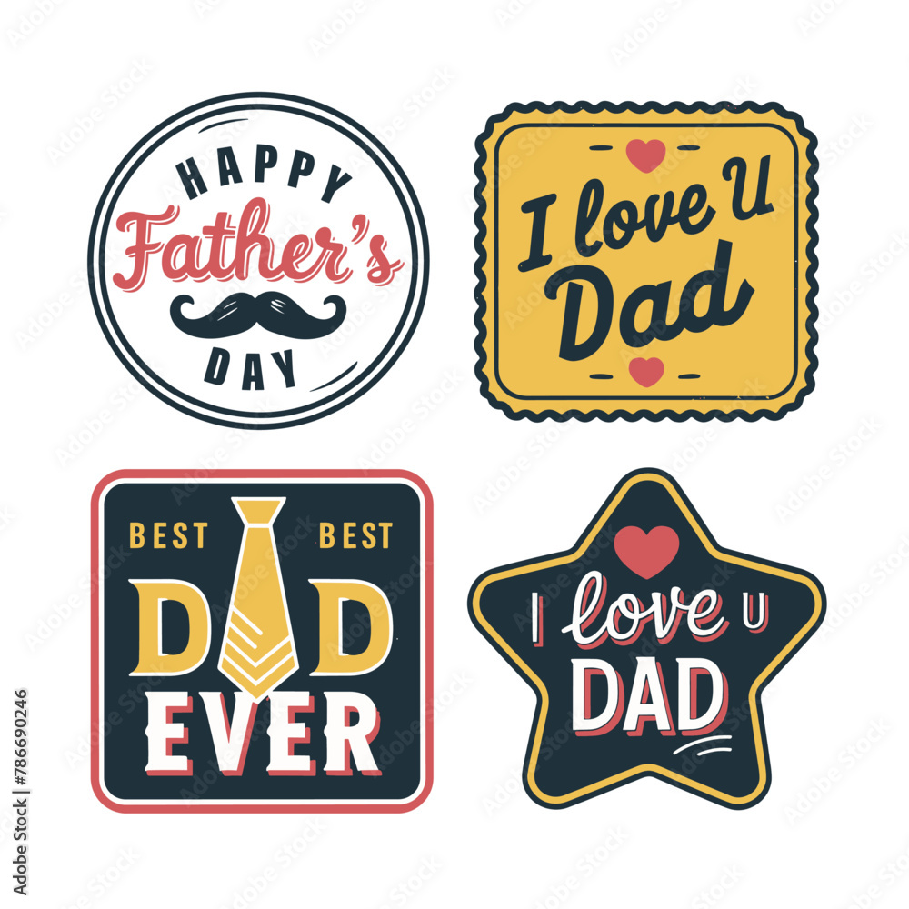 Fathers Day 2024, father Day stickers, EMBLEMS, BADGES pack Vector illustration.