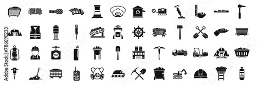 Coal mining icons set simple vector. Mine factory. Rock energy fossil