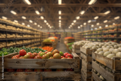 Fresh produce displayed in a supermarket aisle. Generative AI image photo
