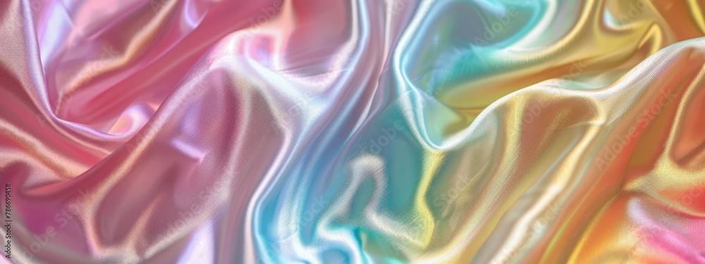 Obraz premium Silk fabric texture with rainbow colors. Smooth satin material background design for textile