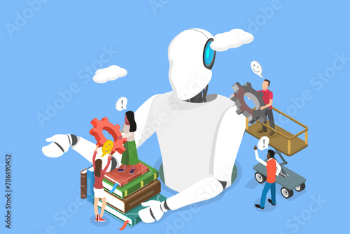 3D Isometric Flat Vector Illustration of Robotic Process Automatization, Digital Chat Bot, Conversation Assistant