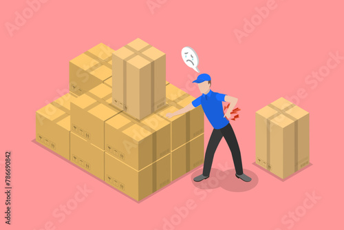 3D Isometric Flat Vector Illustration of Backache, Suffering from Chronic Back Pain