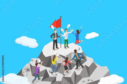 3D Isometric Flat Vector Illustration of Motivation To Success, Overcoming Difficulties