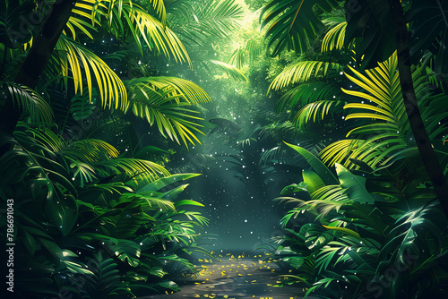 panorama view of tropical rainforest. Panoramic landscape of green jungle  Tropical rain forest jungl  illustration