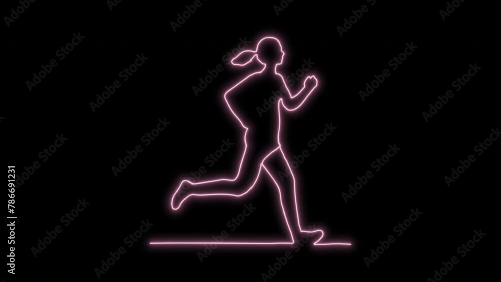 Girl running one line art 4k animation. One line drawing and continuous style isolated Neon light on black background.
Girl running one line art 4k animation. One line drawing and continuous style isolated Neon light on black background.