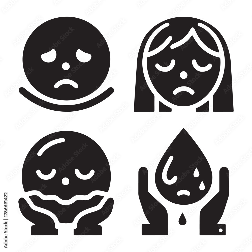 Sad face icon set silhouettes sad face symbol vintage styled vector