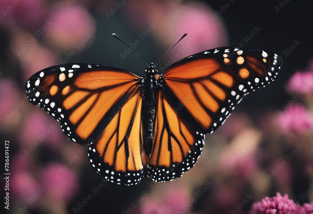 Colorful monarch butterfly isolated on black