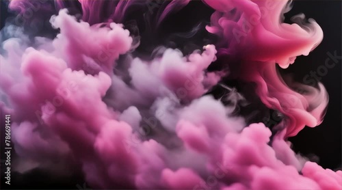 Puffs of pink, black, and white smoke, colors intertwine, dark backdrop photo