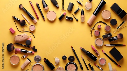 Vivid Glamour: Makeup Cosmetics and Gift Box Contrast Yellow