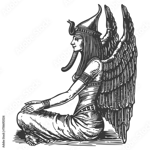 Pharaoh Female the egypt Mythical Creature image using Old engraving style