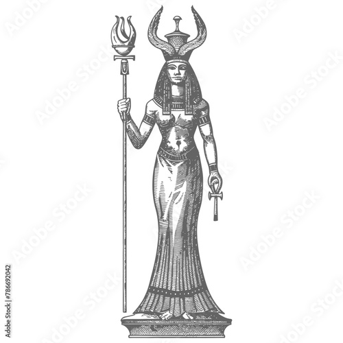 Pharaoh Female the egypt Mythical Creature image using Old engraving style