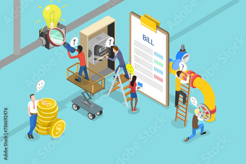3D Isometric Flat Vector Illustration of Payment Of Utility Bills, Electricity Consumption