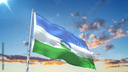 Kabardino Balkaria flag Waving Realistic With Sky photo