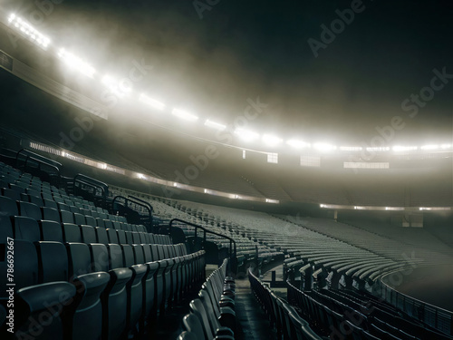 Estadio vacío iluminado de noche
